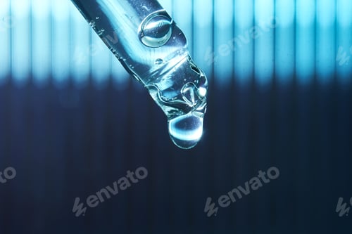 Preview: Serum in a pipette on a blue ribbed background.