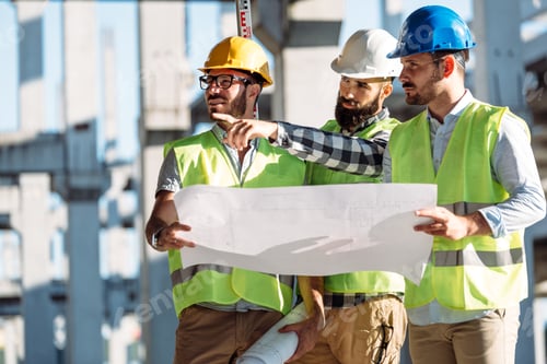 Preview: Portrait of construction engineers working on building site