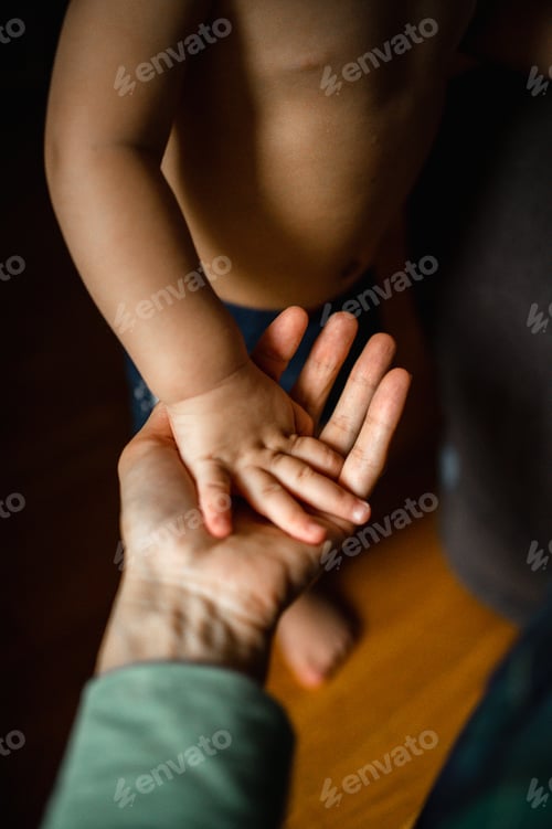 Preview: Detail. The child's hand is in the mother's hand. Hand in hand