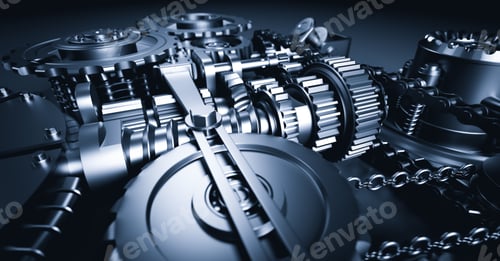 Preview: Gears and cogs mechanism. Industrial machine, engine