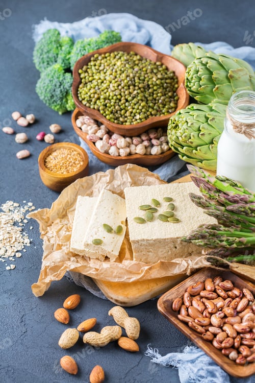 Preview: Assortment of healthy vegan protein source and body building food
