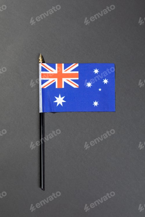 Preview: Directly above shot of australia flag isolated on gray background with copy space