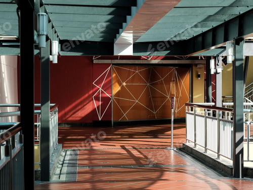 Preview: Empty building hall with sunlight passing through windows
