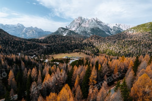 Preview: Aerial Autumn Photo Auronzo road to Tre Cime, Cortina d Ampezzo Dolomites Italy