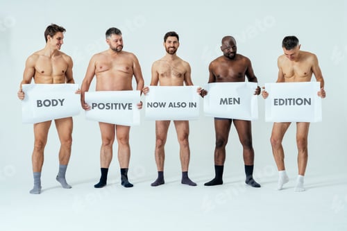 Preview: Multiethnic group of men posing for body positive