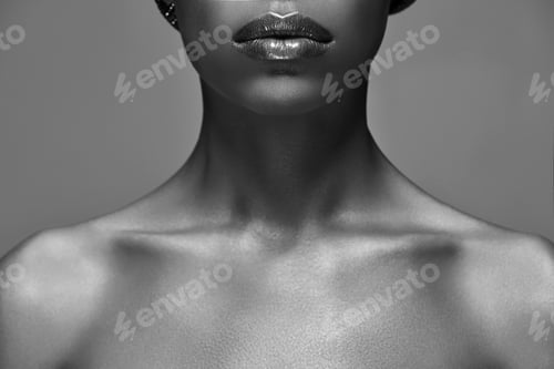 Preview: black and white photo of african american woman isolated on grey
