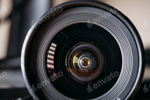 Preview: Close up detail photographic Camera lens. Close up detail Camera lens with reflections, Concept for