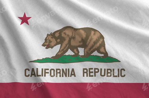 Preview: California US state flag depicted on folded wavy fabric of old cloth