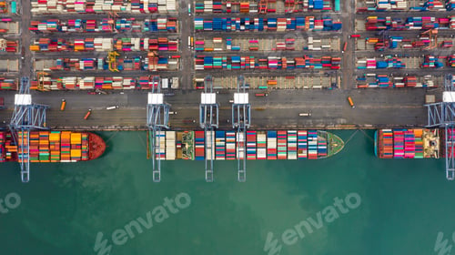 Preview: Aerial view container ship seaport freight shipping maritime vessel, Business export logistic