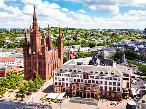 Preview: Aerial view of the Market Church in Wiesbaden, Germany
