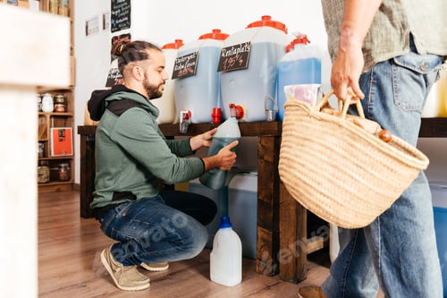 Preview: Storekeeper Assisting Customer in Selecting Eco-Friendly Soap at a Zero Waste Grocery Store