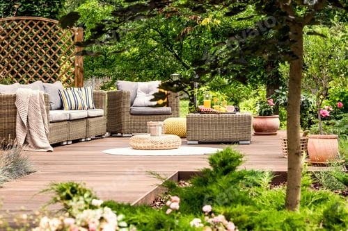 Preview: Garden furniture on wooden patio