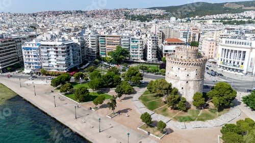 Preview: Aerial view of the Whiite Tower, in Thessaloniki, Greece