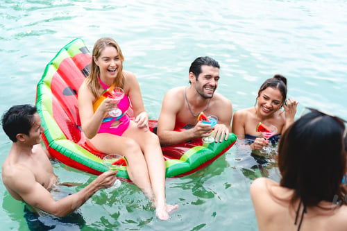 Preview: friendship lifestyle to happy fun in summer vacation holiday, swimming pool water party