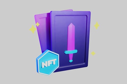 Preview: Purple card with pink sword and NFT logo.