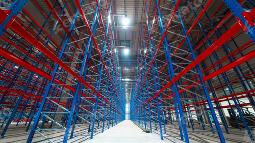 Preview: Commercial huge empty distribution warehouse with high racking