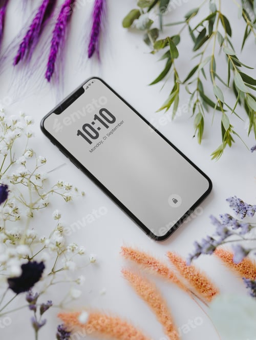 Preview: Phone mockup framed with a bunch of dried colorful flowers