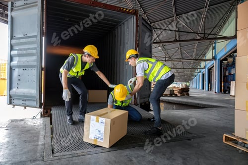 Preview: Worker carry carton box taken from 40 feet steel container got accident drop box to floor injury