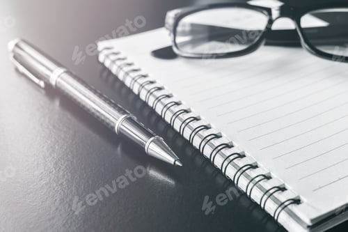 Preview: notebook and pen on desk office, workplac