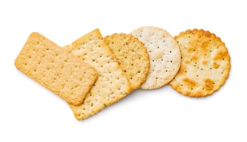 Preview: Salted crackers isolated on white background.