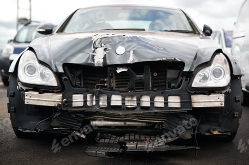 Visualização: Detail Of Car Damaged In Motor Vehicle Accident Parked In Garage Repair Shop
