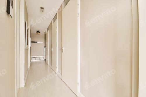 Preview: a long white hallway with white walls and white floors