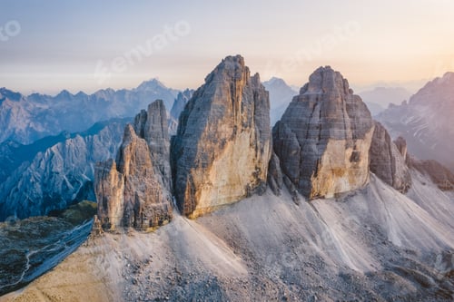 Preview: Aerial view to Tre Cime di Lavaredo in Dolomites, Italy