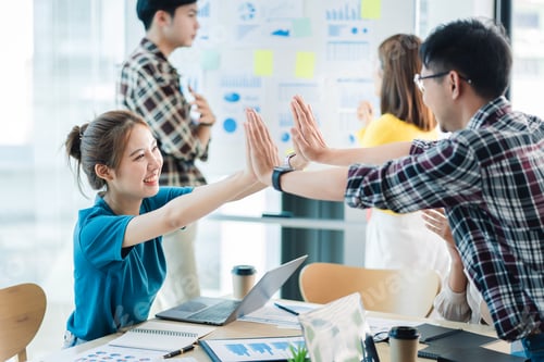 Preview: Excited entrepreneurs are successful and business people achieve goals.