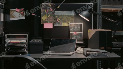 Preview: Criminal board with evidence in police archive office