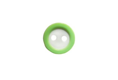 Preview: Green button with two holes close-up isolated on white background