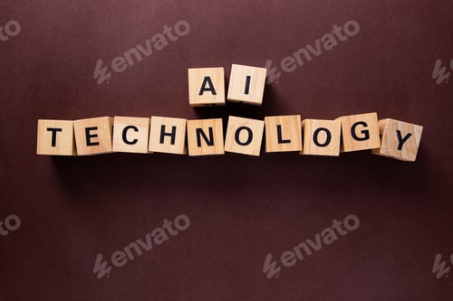 Preview: Wooden cubes showing ai technology on brown background