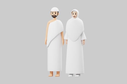 Aperçu: Pèlerins du Hajj dans le style de bande dessinée Ihram