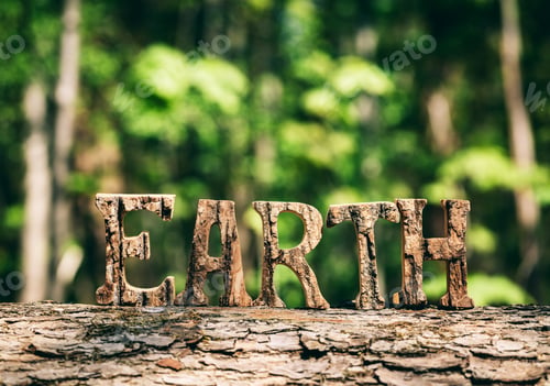 Preview: EARTH writing made from wooden letters in the forest