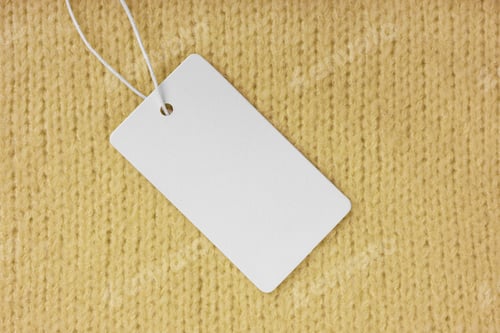 Preview: Template Of Blank Clothing Label, Price Tag On Yellow Knitted Sweater Background