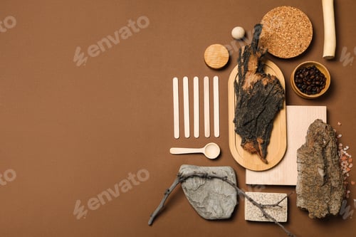 Preview: Flat lay of creative moodboard composition, space for text