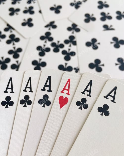 Preview: Clover suit ace cards with red heart ace card in between which looks like the good option with love