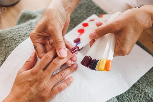 Preview: Hands Getting a Burgundy Manicure, Nail Color Selection