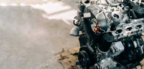Preview: The internal combustion engine is assembled on the floor. Car engine repair and purchase