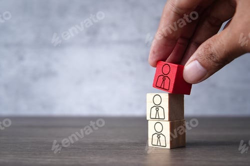 Preview: Hand pick red employee icon.
