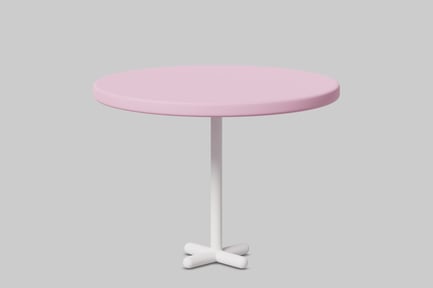 Preview: Round table with light pink top and white base.