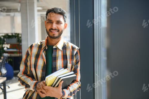 Preview: indian student with books at university