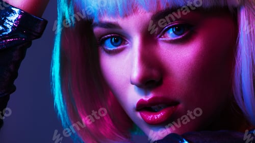 Preview: Glamour fashion girl. Beauty face with bright makeup.