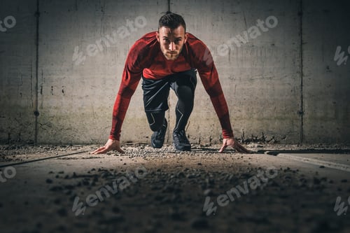 Preview: Athlete in a low start, starting a sprint race
