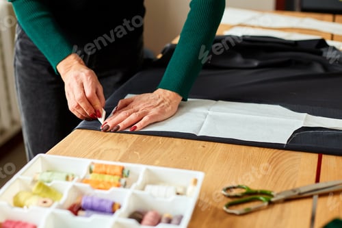 Preview: Step by step, Woman dressmaker female making sewing patterns