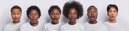 Preview: Group with Astonished Expressions on a White Background