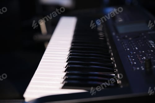 Preview: Close up of a keyboard synthesizer piano.