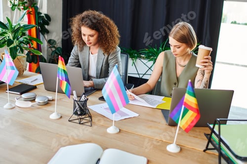 Preview: Coworkers collaborating in a vibrant office celebrating LGBT inclusivity and creativity