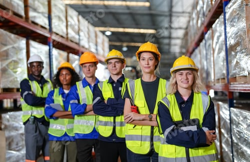 Preview: Young warehouse workers working together. Business distribution supply and logistic shipment.