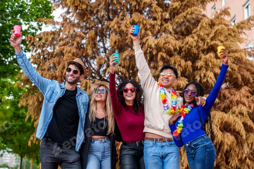 Preview: Vibrant Birthday Bash: Multicultural Friends Celebrating with Joyful Festivity in Colorful Park