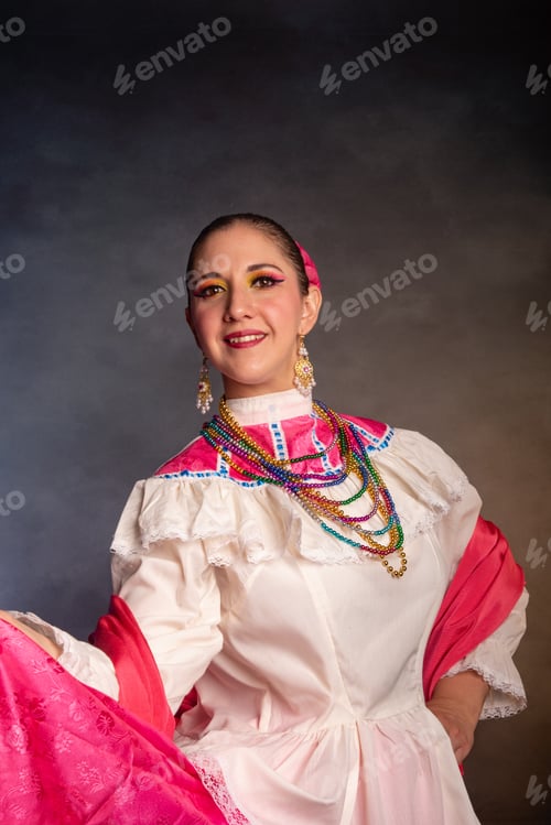 Preview: Mexican woman with Mexican warrior state costume A woman wearing a white dress